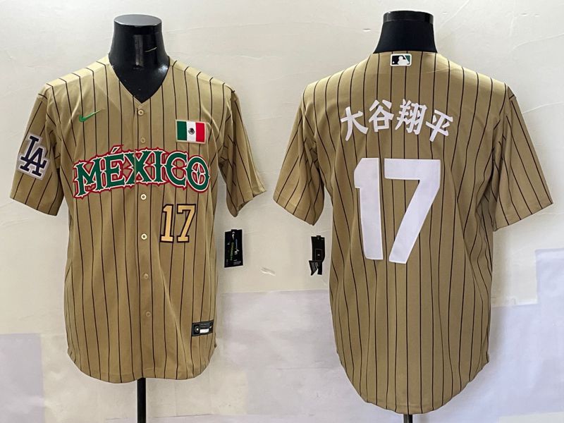 Men Los Angeles Dodgers 17 Ohtani Brown Stripe Mexico Joint Name 2025 Nike MLB Jersey style 35